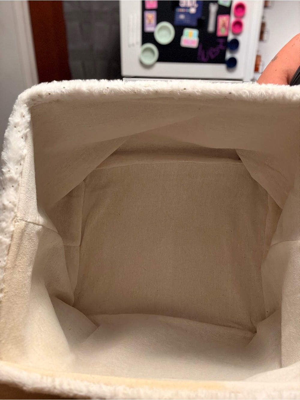 Cream Plush Textured Wave Storage Bin